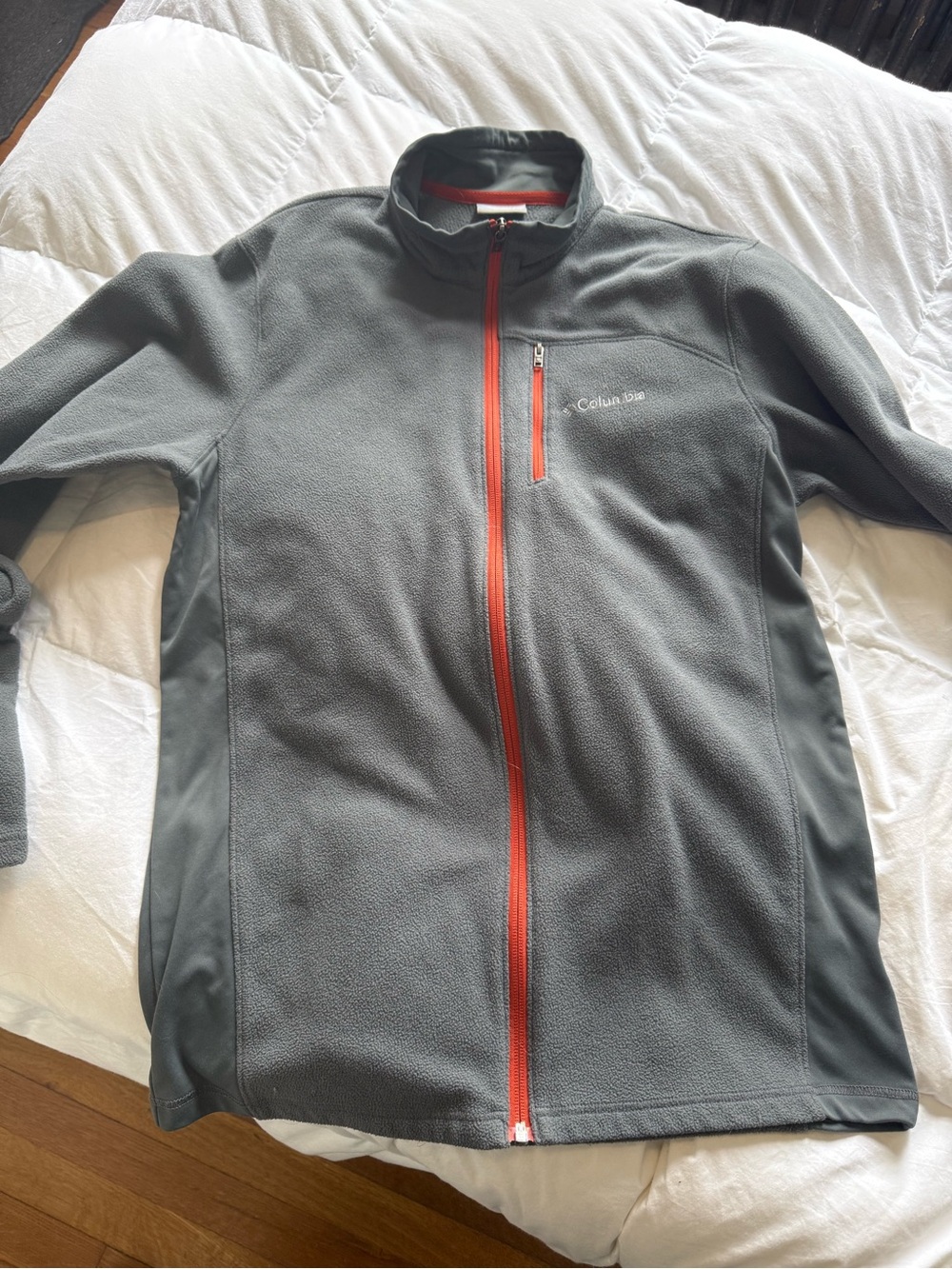 Columbia Gray Fleece Jacket with Orange Trim